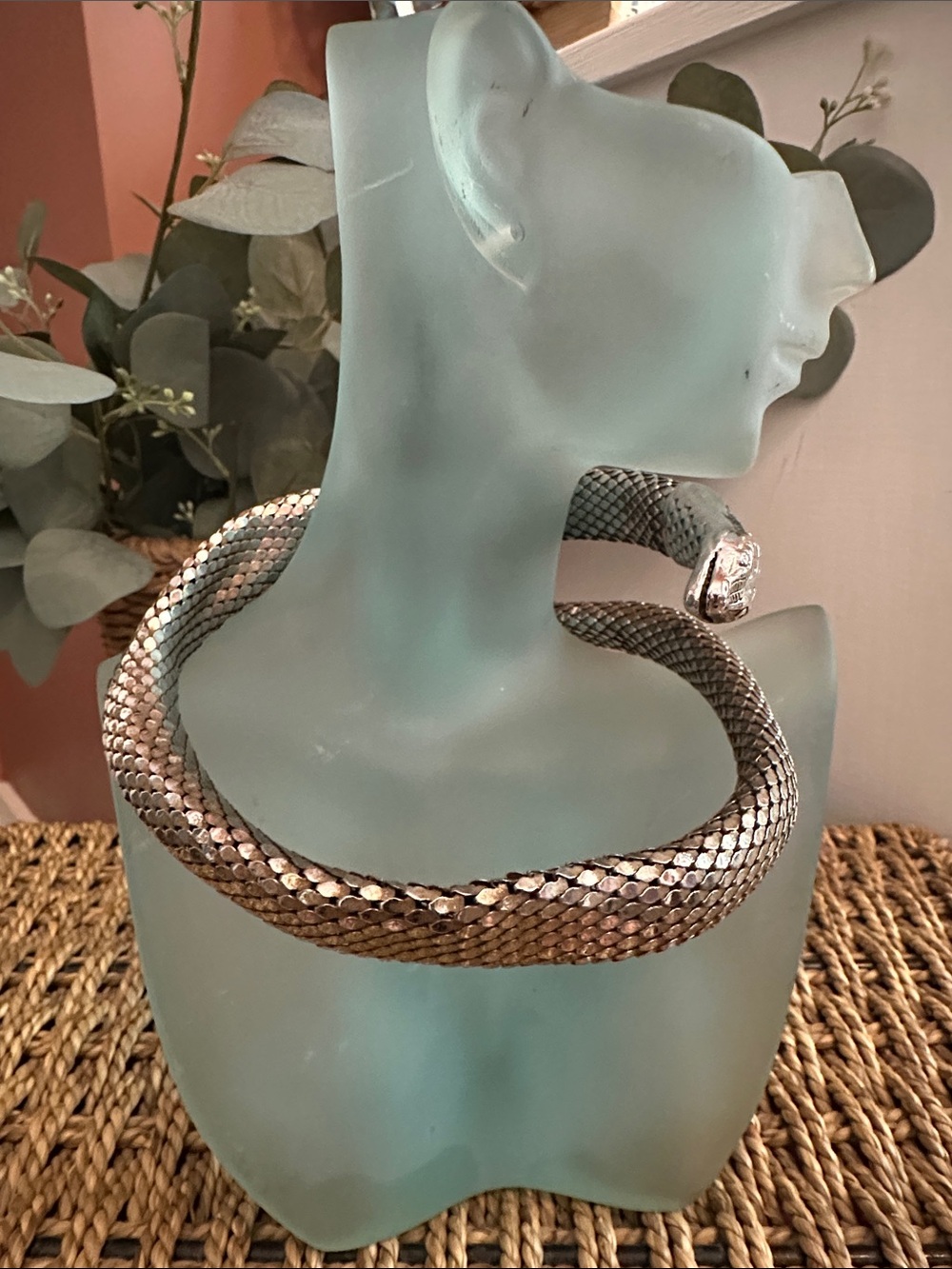 Vintage Whiting & Davis silver mesh snake choker wrap necklace or bracelet - Picture 4 of 13